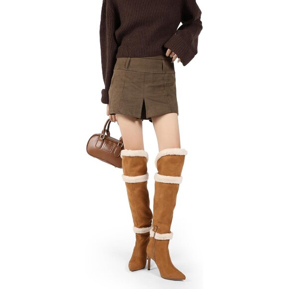 Brown Women’s Knee High Boots, 3" Stiletto Heel, Pointed Toe, Side Zipper - Picture 5 of 8